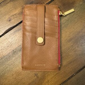 Hammitt 210 West Tan Leather Card Holder/Wallet with Red accents , gold hardware